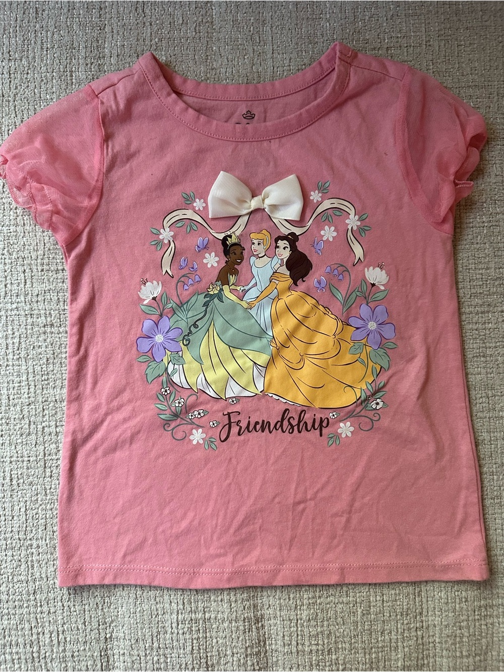 Disney Pink Princess Friendship Graphic Tee with Bow Size 5